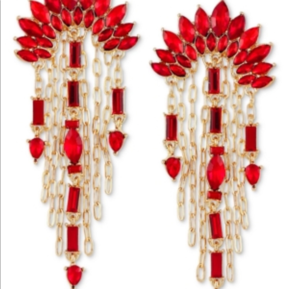 New Guess Red Statement Cluster Drop Earrings